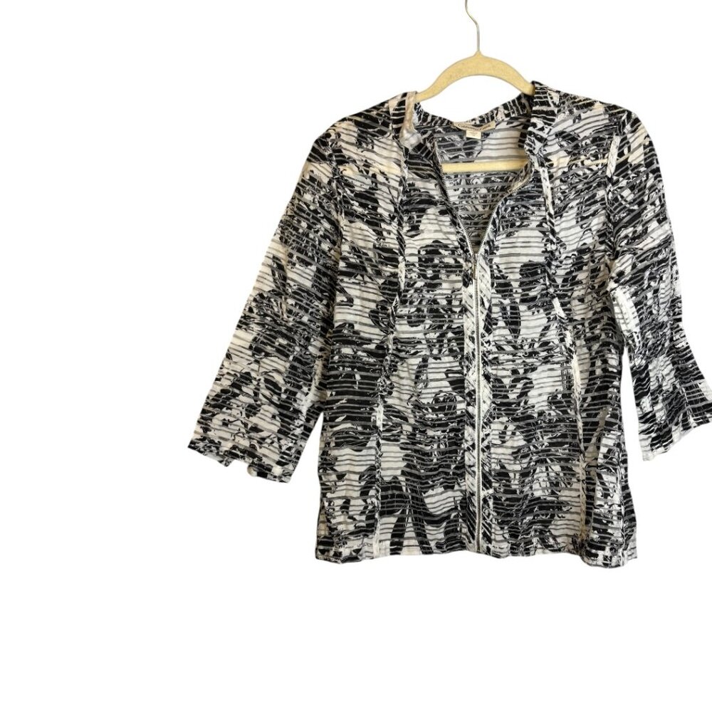 Coldwater Creek Jacket Women's 14‎ Lightweight Sheer Floral Black White